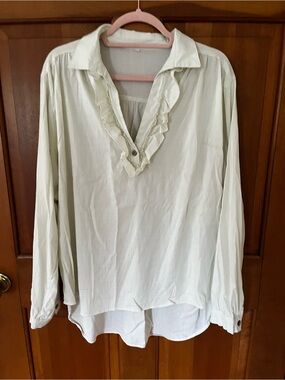 Light Cream Ruffle V-Neck Women's Top